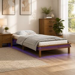 LED Bed Frame 90x190 cm in Solid Pine Wood
