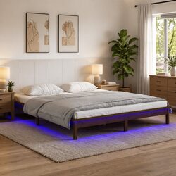 Solid Pine Wood LED Bed Frame 135x190 cm in Honey Brown