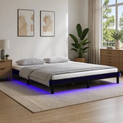 Solid Pine Wood Bed Frame with Integrated LED Lights