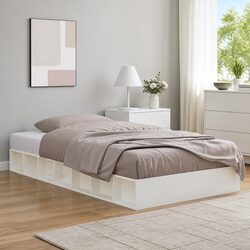 135x190 cm White Pine Bed Frame with Slatted Base