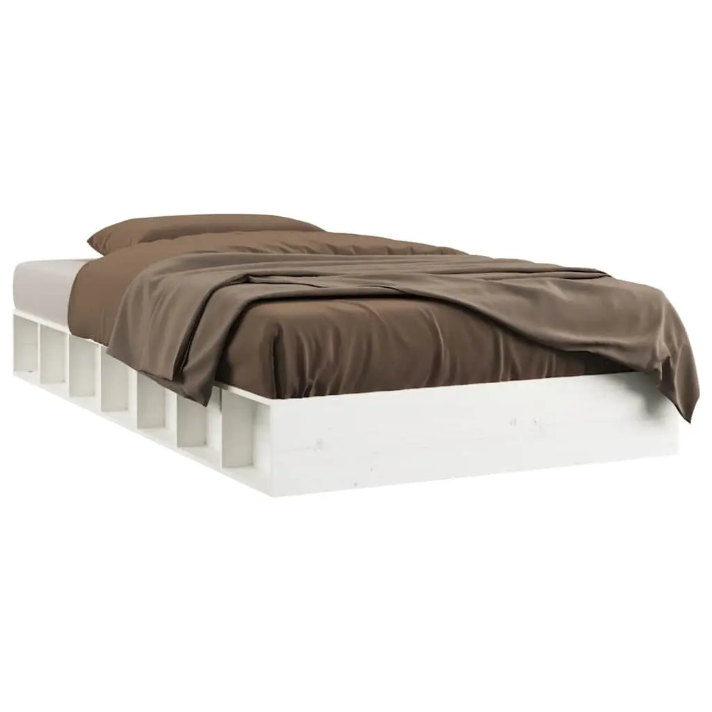 Solid Wood Bed Frame Low-Profile White 135x190 cm Pine Slatted Base