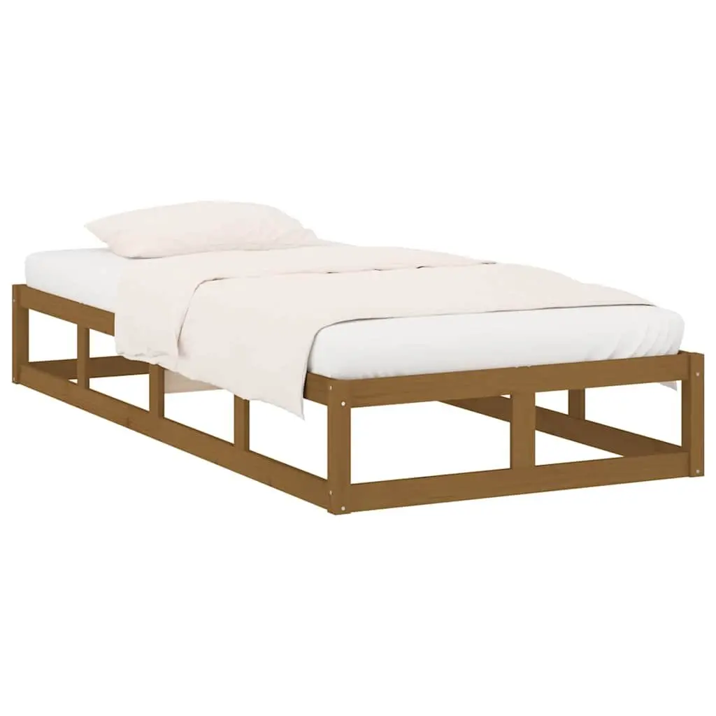 Single Bed Frame Pine Wood 100x200 cm Brown Sturdy Plywood Slats