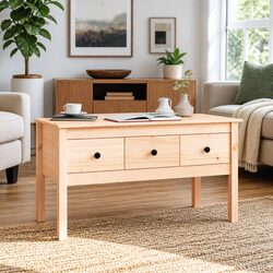 Solid Pine Wood Coffee Table 102x49x55cm with Drawers