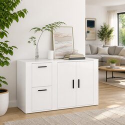 Engineered Wood High Gloss White Sideboard Cabinet