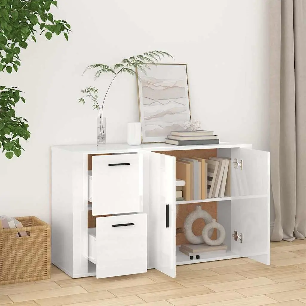 Sideboard High Gloss White Storage Cabinet Engineered Wood 100cm