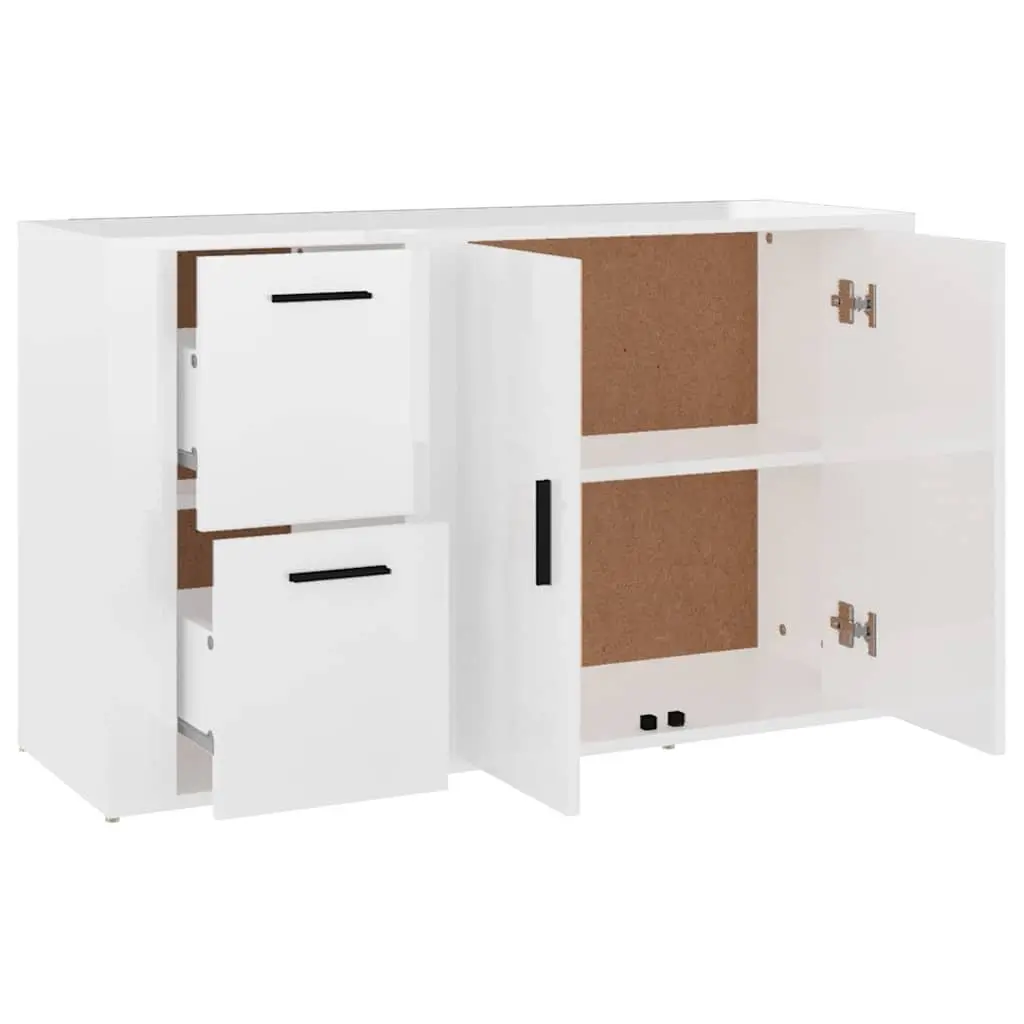 Sideboard High Gloss White Storage Cabinet Engineered Wood 100cm