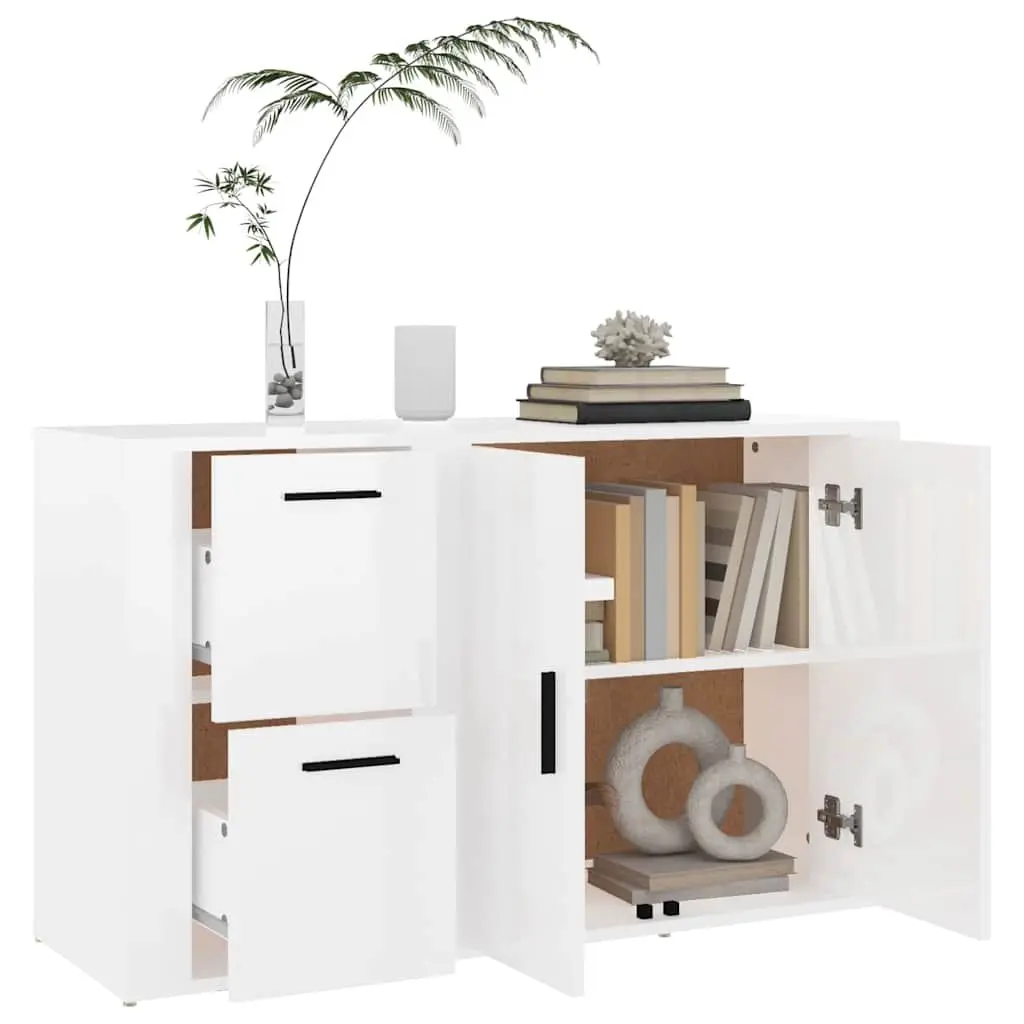 Sideboard High Gloss White Storage Cabinet Engineered Wood 100cm