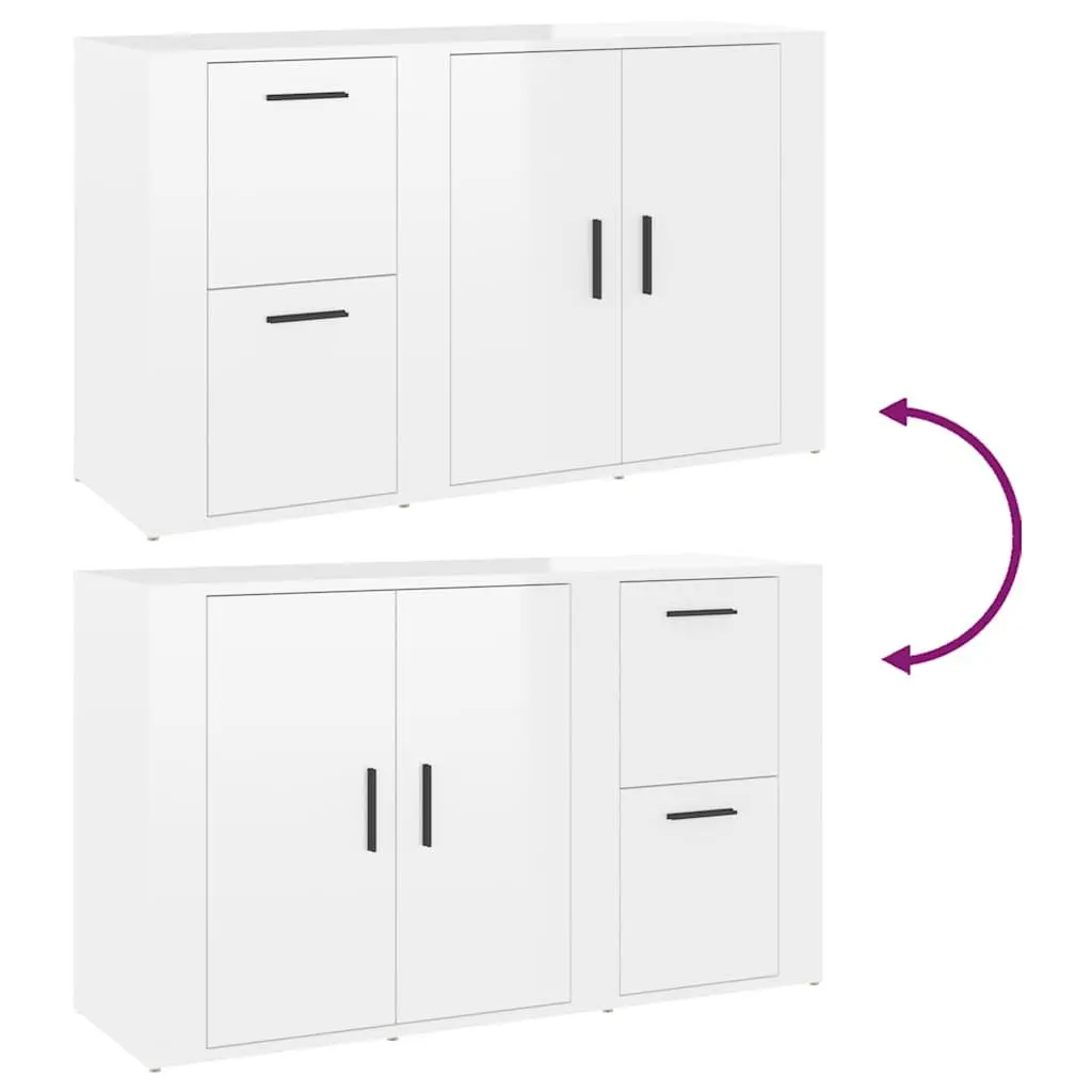 Sideboard High Gloss White Storage Cabinet Engineered Wood 100cm