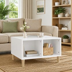 Coffee Table White 60x50x36.5 cm with 4 Storage Compartments