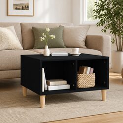 Black Coffee Table with Open Compartments and Engineered Wood
