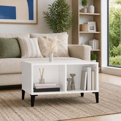 White Coffee Table with Metal Feet and Storage Options