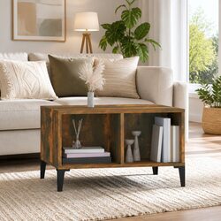 Industrial Coffee Table with Open Compartments - Brown
