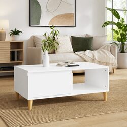 White Coffee Table with Storage Drawer and Open Compartment