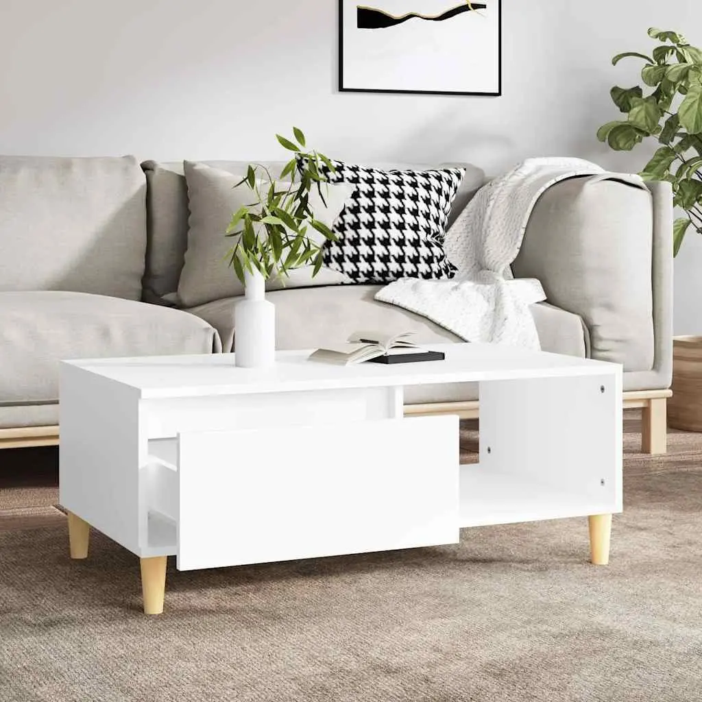 Scandinavian Style Coffee Table with Open Storage Compartment and Drawer White Engineered Wood 90x50x36.5cm