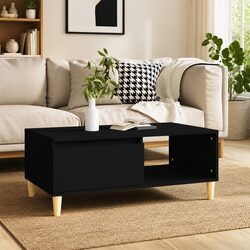 Black Engineered Wood Coffee Table with Open Storage
