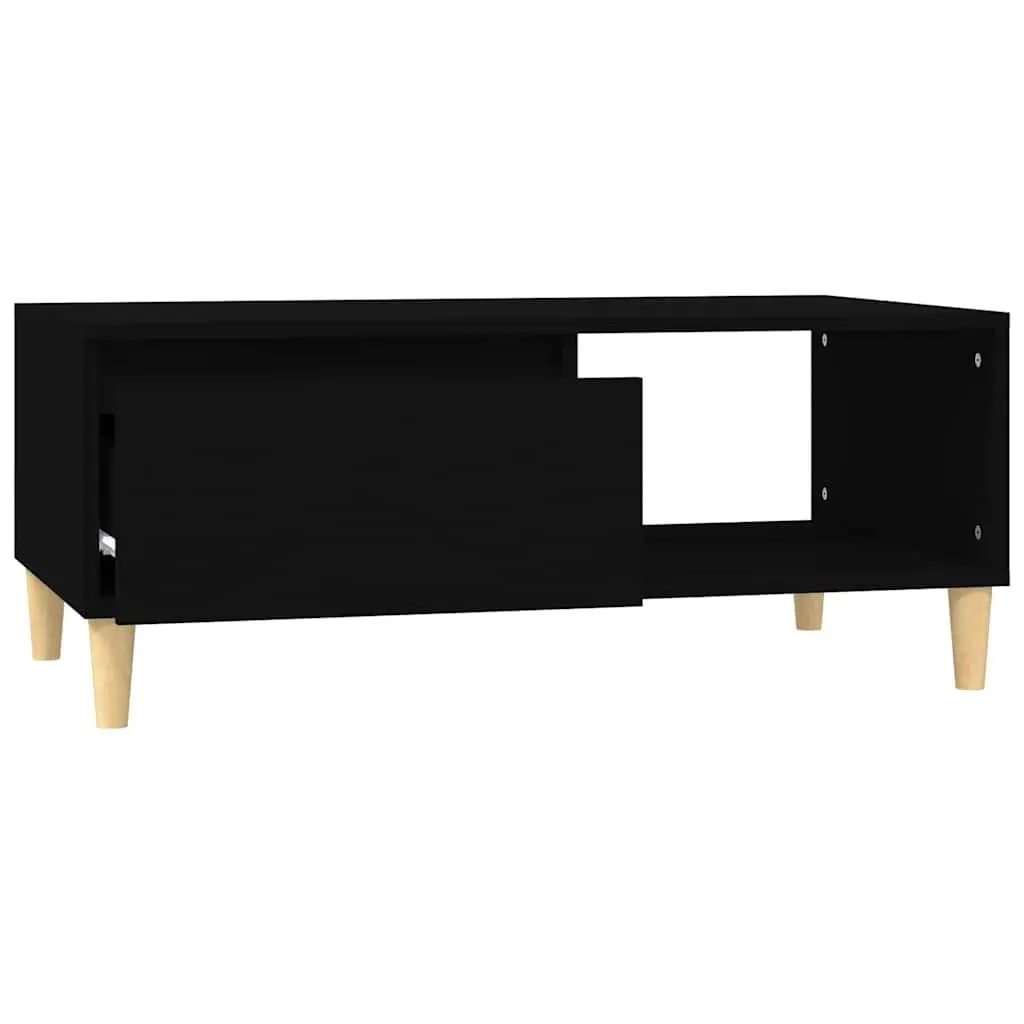 Scandinavian Style Coffee Table Black with Storage Drawer and Open Compartment 90x50x36.5cm