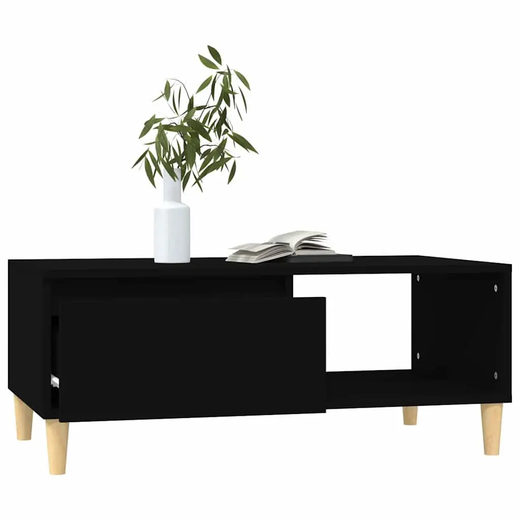 Scandinavian Style Coffee Table Black with Storage Drawer and Open Compartment 90x50x36.5cm