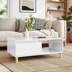 High Gloss White Coffee Table With Open Compartment 90x50x36.5cm