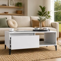 Coffee Table with Open Compartment and Drawer, White