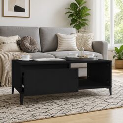 Coffee Table with Storage Drawer in Black Industrial Style