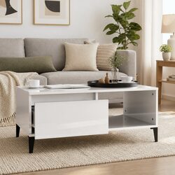 White High Gloss Coffee Table with Drawer and Compartment
