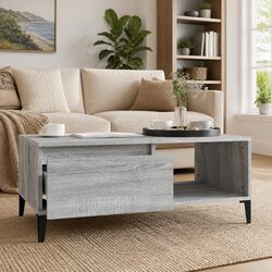 Coffee Table with Drawer and Open Compartment, Grey