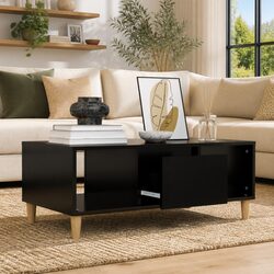 Black Coffee Table with Storage Drawer 90x50x36.5 cm