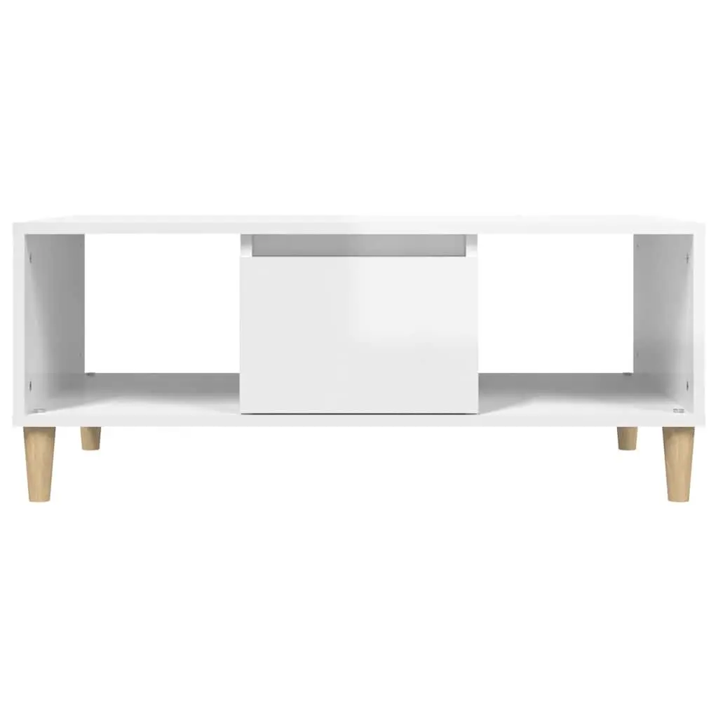 Coffee Table High Gloss White 90L x 50W x 36.5H cm with Storage Compartments and Drawer Engineered Wood