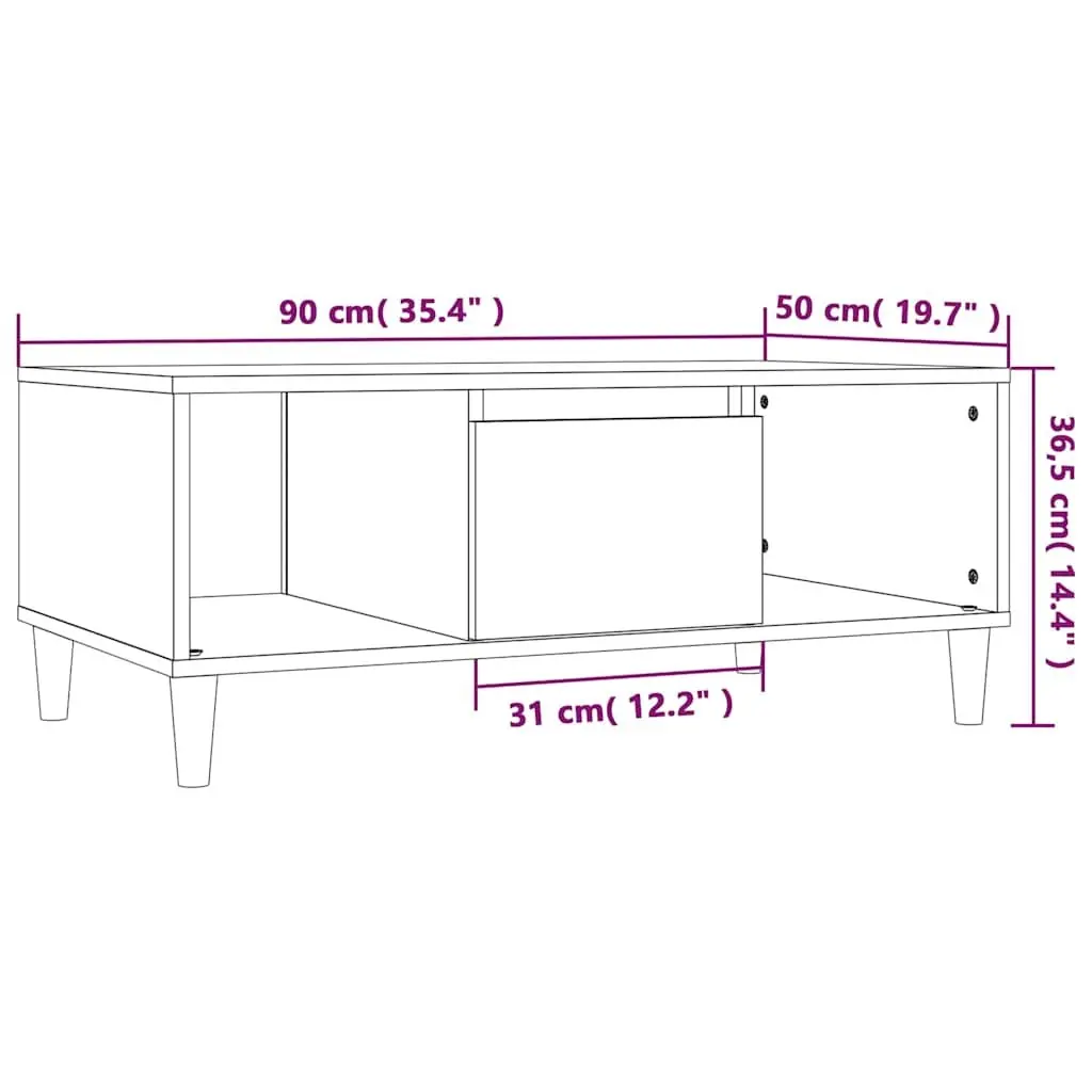 Coffee Table Brown Sonoma Oak 90x50x36.5 cm Open Compartments Drawer Storage