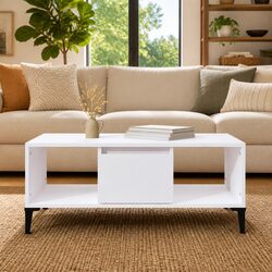 Engineered Wood Coffee Table with Storage, White