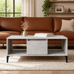 Coffee Table Grey with Open Compartments and Drawer 90x50x36.5 cm