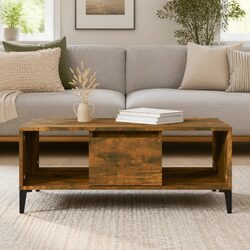 Coffee Table with Open Compartments and Drawer in Brown