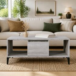 Industrial Grey Coffee Table with Drawer Storage