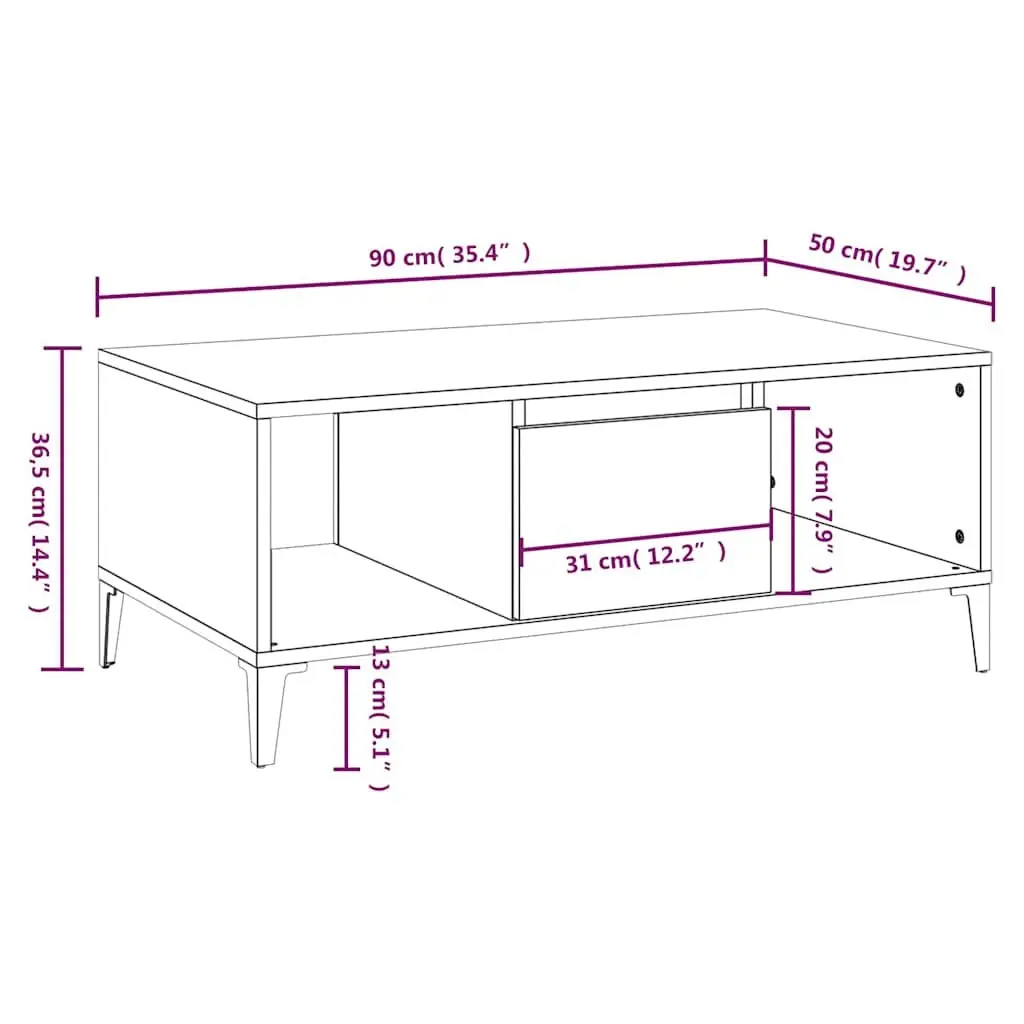 Coffee Table Industrial Storage 90 x 50 x 36.5 cm Grey
