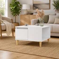 Modern White Coffee Table with Storage Drawer