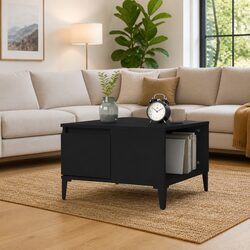 Coffee Table with Drawer and Open Compartment, Black