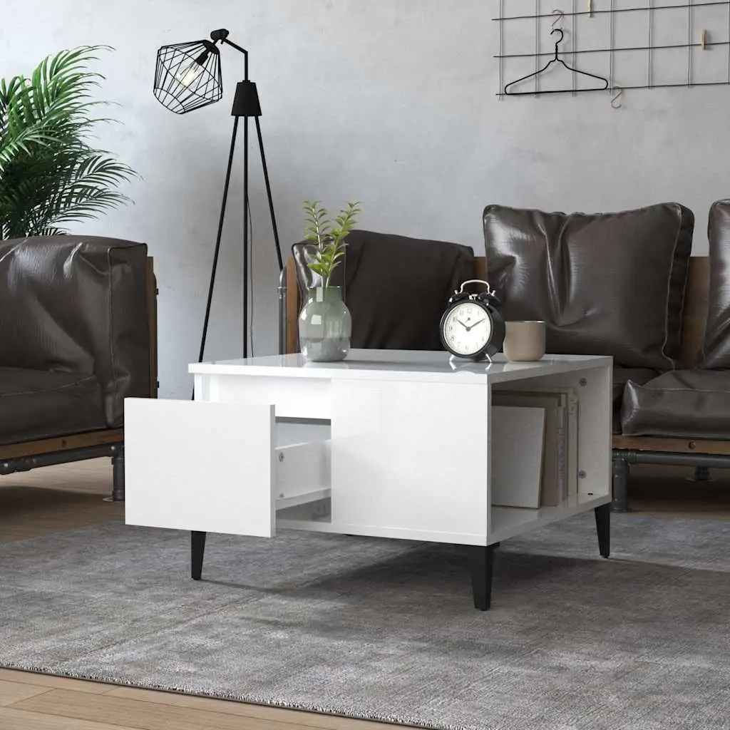Coffee Table High Gloss White Storage Compartment Drawer Modern Living Room