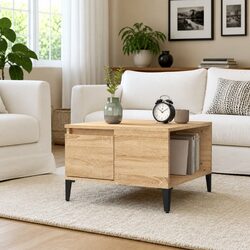 Coffee Table with Storage Drawer, Open Shelf, Brown Finish