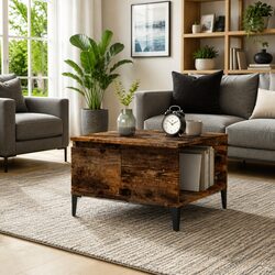 Coffee Table with Open Compartment and Drawer in Brown