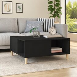 Black Coffee Table with Engineered Wood and Storage Compartments
