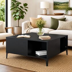 Black Coffee Table with Storage Compartments for Modern Living