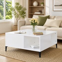 High Gloss White Coffee Table with Engineered Wood Storage