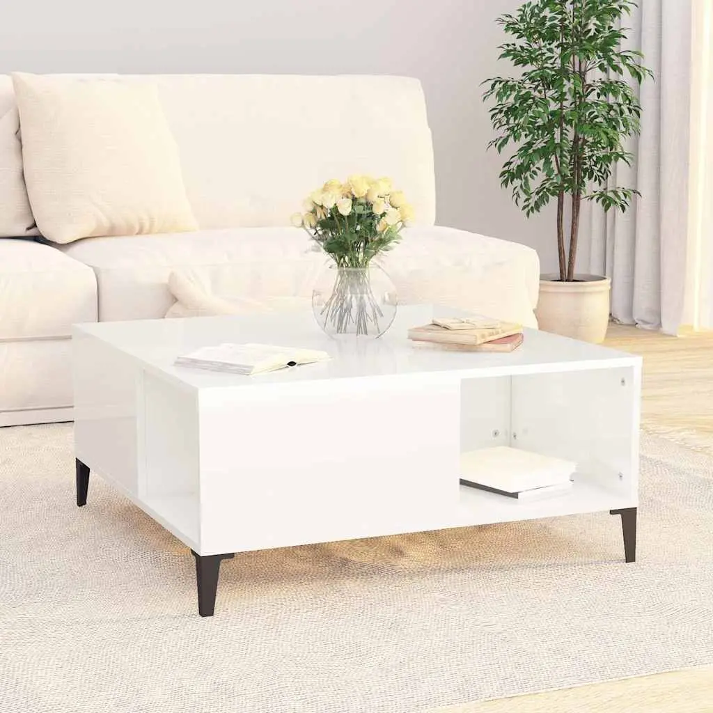 Coffee Table Storage Compartments Engineered Wood 80x80x36.5cm White High Gloss
