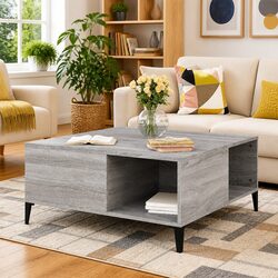 Grey Sonoma Coffee Table: Engineered Wood, 80x80 cm