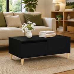 Black Coffee Table with Drawer 90x50x36.5 cm - Engineered Wood