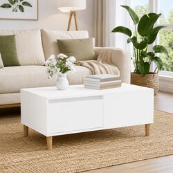 Modern White Coffee Table with Engineered Wood and Drawer