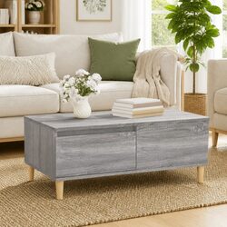 Engineered Wood Coffee Table in Grey with Storage Drawer