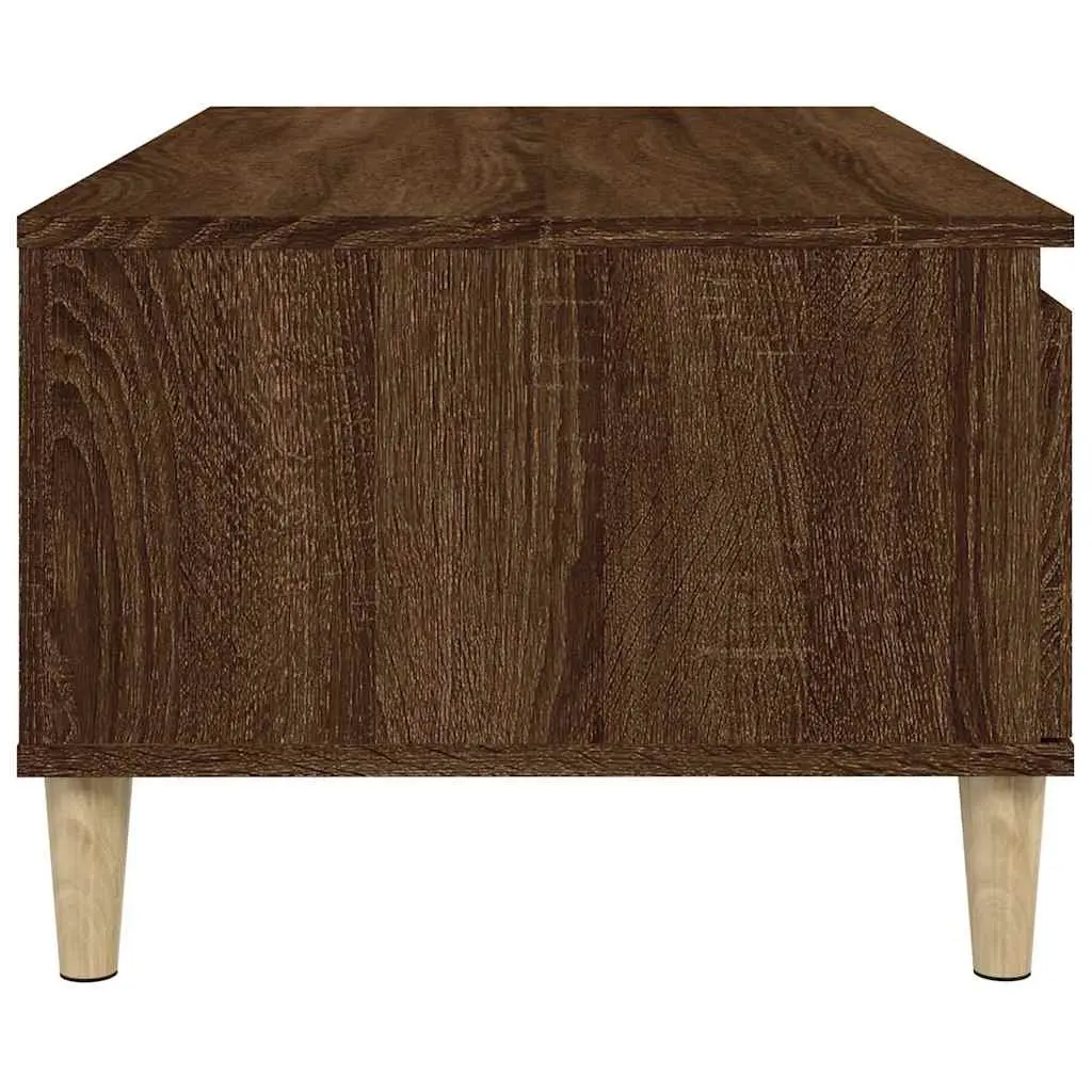 Coffee Table with Drawer Storage Brown Oak Engineered Wood 90x50x36.5 cm Eucalyptus Feet