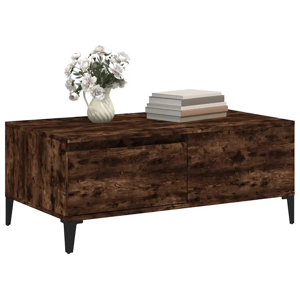 Brown Engineered Wood Coffee Table with Storage Drawer Space Saving Living Room 90cm Width 50cm Depth 36.5cm Height