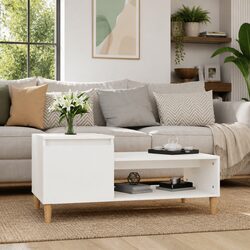 Coffee Table with Shelf and Storage in White Finish